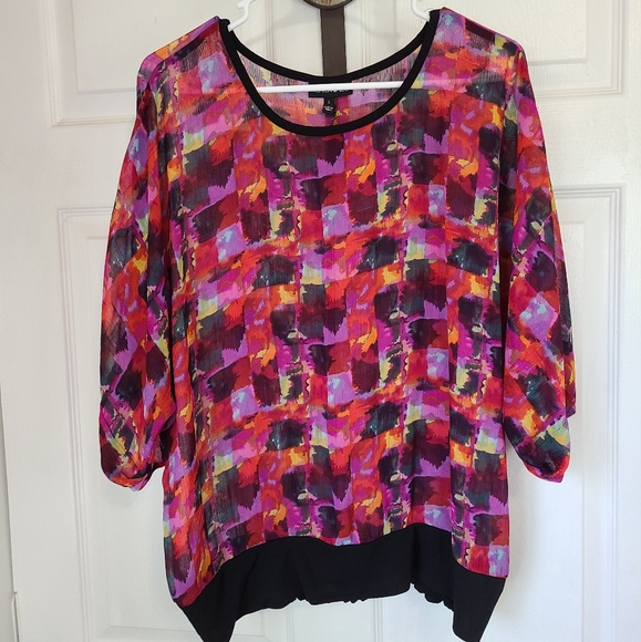 Fashion Bug Woman's Multi Patterned 3/4 Sleeve Blouse, Size: Large Color: Pink - Picture 3 of 12